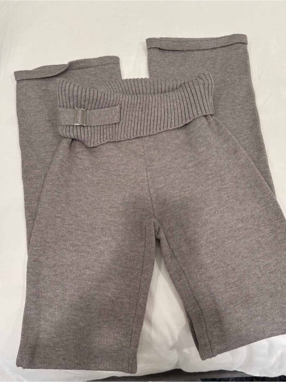 Frankie’s Bikinis Knit Rib-Waist flare Bottoms in Light Taupe